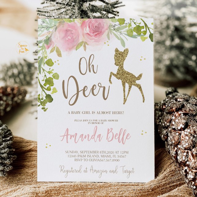 Deer Baby Shower  Invitation (An "Oh Deer" baby shower invitation featuring a cute deer design with soft greenery, ideal for a woo)