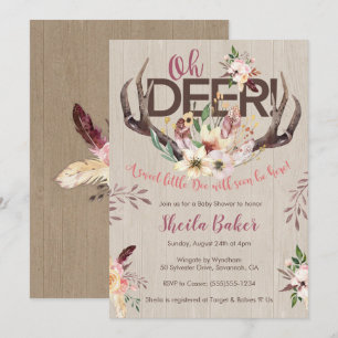 Deer Baby Shower Invitation - Antlers Invite Girl