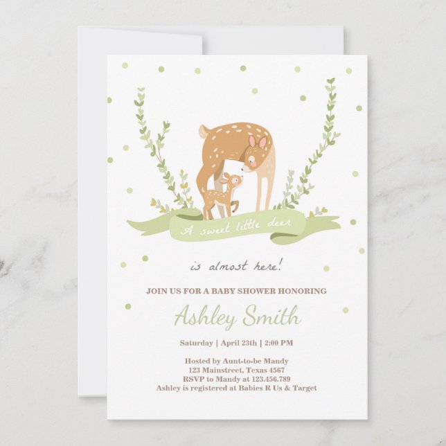 Deer baby shower invitation Woodland Forest animal (Front)