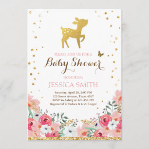 Deer baby shower invitation Woodland Girl Floral