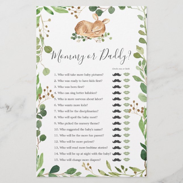 Deer Baby Shower Mummy or Daddy Game (Front)