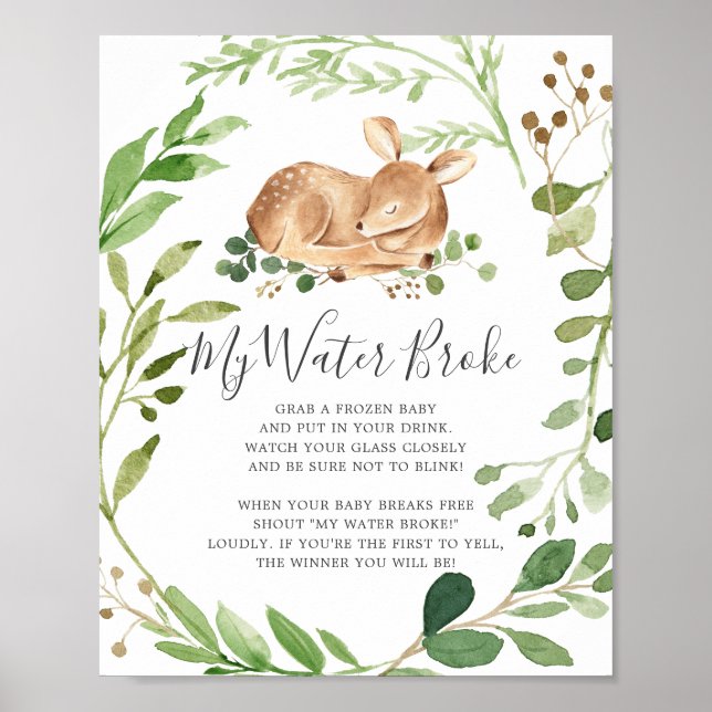 Deer Baby Shower My Water Broke Sign (Front)