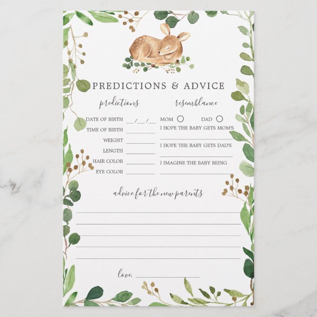 Deer Baby Shower Predictions and Advice (Front)