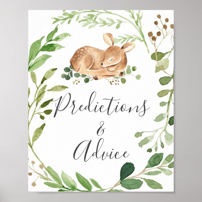 Deer Baby Shower Predictions and Advice Sign (Front)