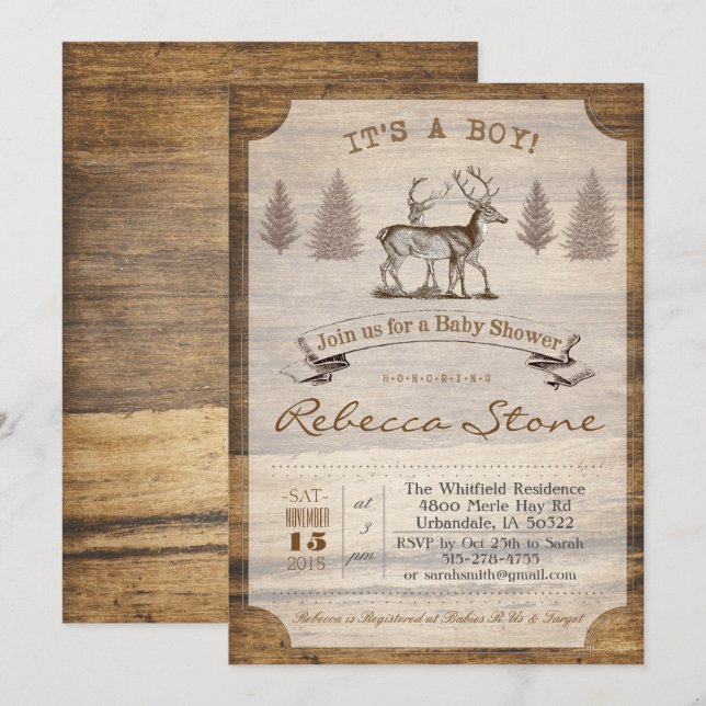 Deer Baby Shower Wood Invitation (Front/Back)