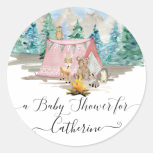 Deer Bear Forest Animals Floral Rustic Baby Shower Classic Round Sticker