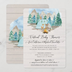Deer Bear Rustic Wood Forest Virtual Baby Shower Invitation