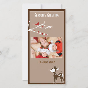 Deer bird christmas holiday photocard card