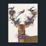Deer Birdkeeper, Tropical Bird Nests Postcard<br><div class="desc">Deer Birdkeeper,  Tropical Bird Nests by Fab Funky. Features a deer with its feathery friends nesting in its antlers. | 192149D</div>