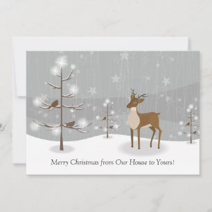 Deer Birds Snowflakes Forest Christmas Holiday Card
