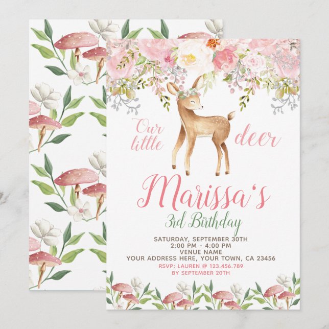 Deer Birthday Invitation (Front/Back)