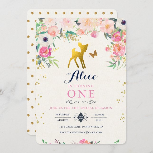 Deer Birthday Invitation (Front/Back)