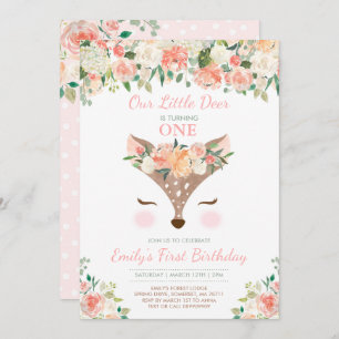 Deer Birthday Invitation Floral Woodland Deer
