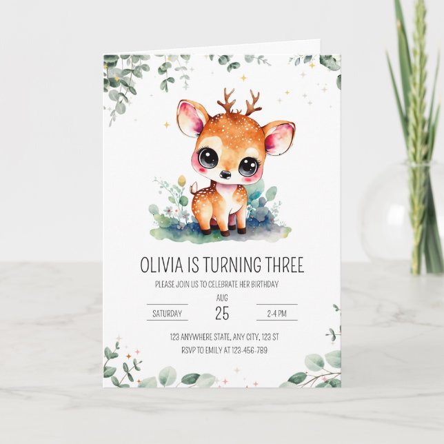Deer birthday invitation, Forest Animals Birthday  Invitation (Front)