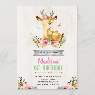 Deer birthday party invitation