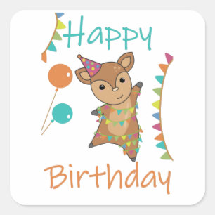 Deer Birthday Wishes Cute Happy Rehkitz Square Sticker