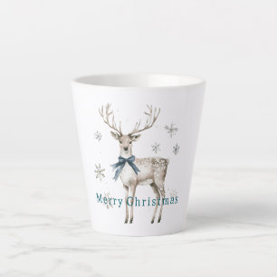 Deer Blue Bow Snowflakes Christmas Latte Mug
