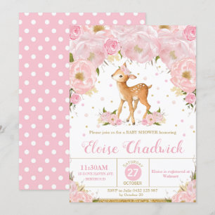 Deer Blush Floral Baby Shower Invitation Girl