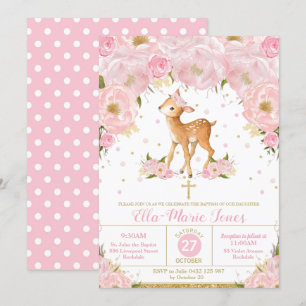 Deer Blush Floral Baptism Christening Girl Invitation