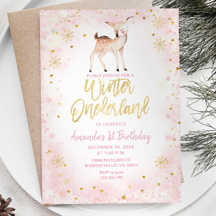 Deer Blush Pink Winter Onederland Birthday  Invitation