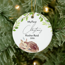 Deer Botanical Birth Start Baby First Christmas