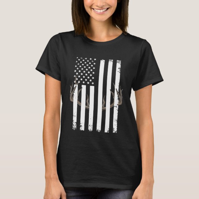 Deer Bow Hunting Tee Whitetail Hunter American Fla (Front)