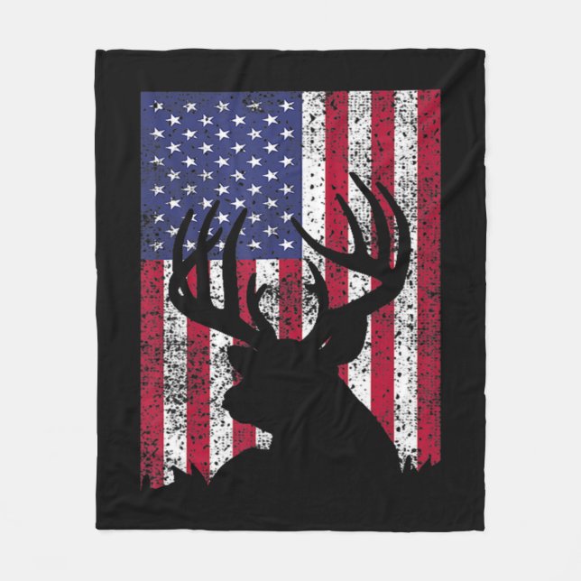 Deer Bow Hunting Tee Whitetail Hunter American Fla Fleece Blanket (Front)