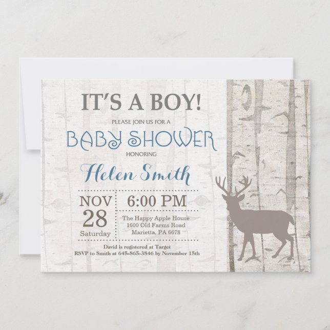 Deer Boy Baby Shower Invitation Rustic Woodland (Front)