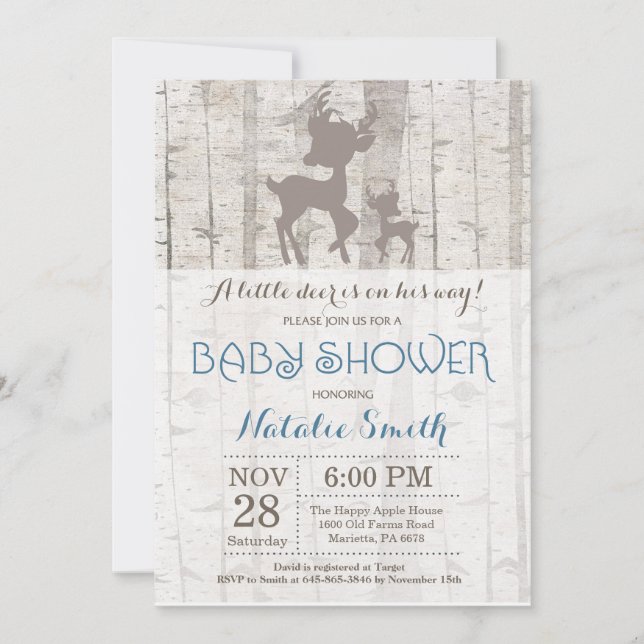 Deer Boy Baby Shower Invitation Rustic Woodland (Front)