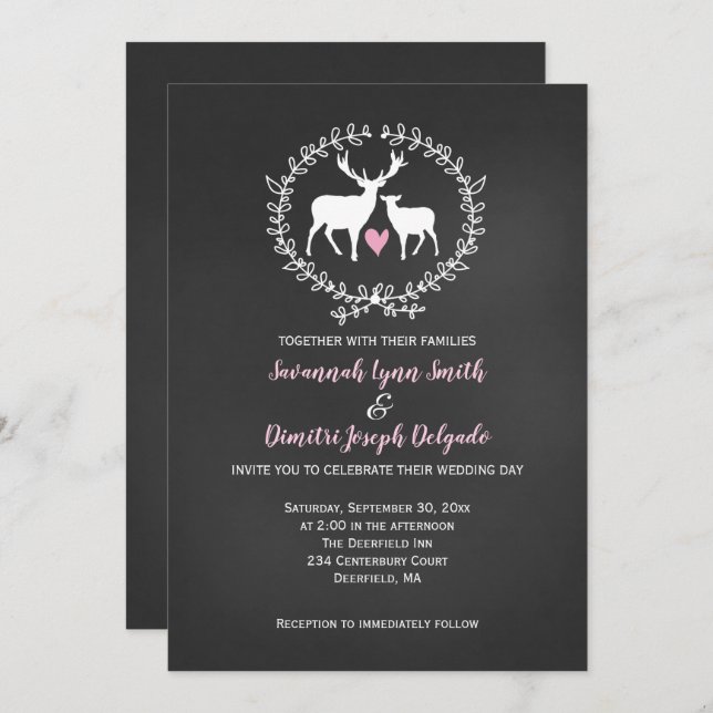 Deer Buck and Doe Chalkboard Wedding Invitation (Front/Back)