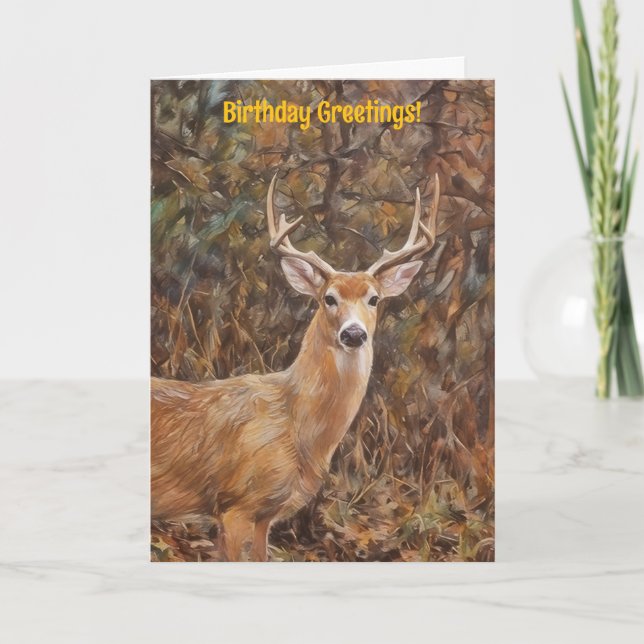 Deer Buck Antlers Birthday Card (Front)