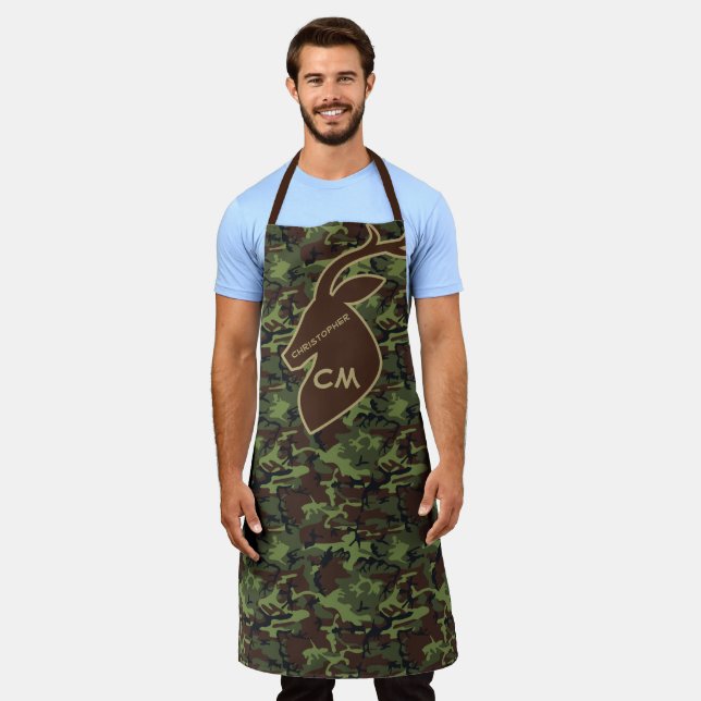 Deer Buck Camouflage Add Name Initials Brown Apron (Worn)