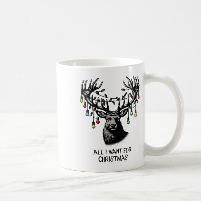 Deer Buck Doe All Want For Christmas Lights Buck M Coffee Mug (Right)
