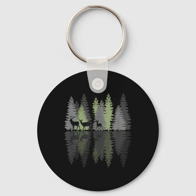 Deer Buck Doe Fawn Pine Trees Wilderness Love Camp Key Ring (Front)