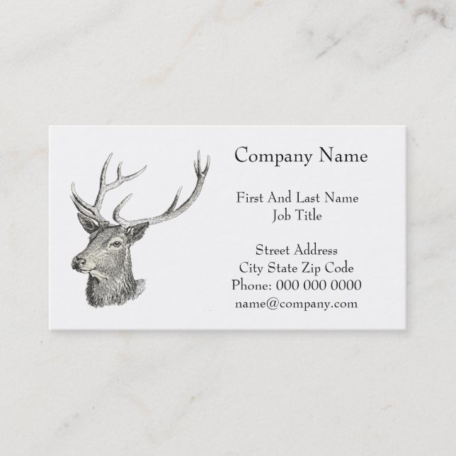 Deer Buck Head with Antlers Black and White Art Business Card (Front)