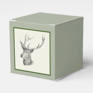 Deer Buck Head with Antlers Black and White Art Favour Box