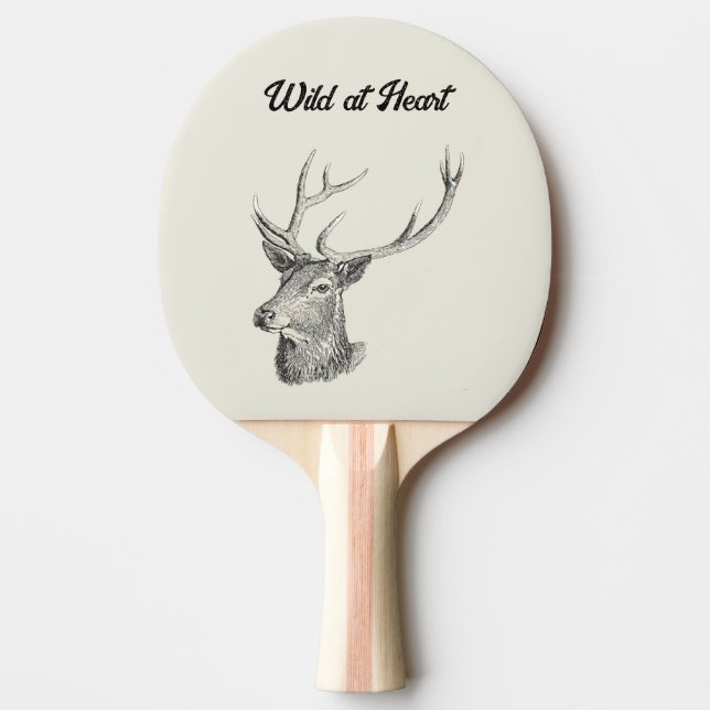 Deer Buck Head with Antlers Black and White Art Ping Pong Paddle (Front)