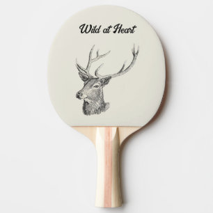 Deer Buck Head with Antlers Hunting Drawing Ping Pong Paddle