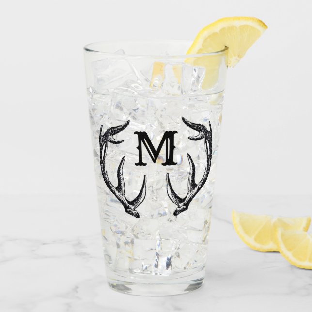 Deer Buck Monogram Man Cave Lodge Cabin Glass (Back Ice)
