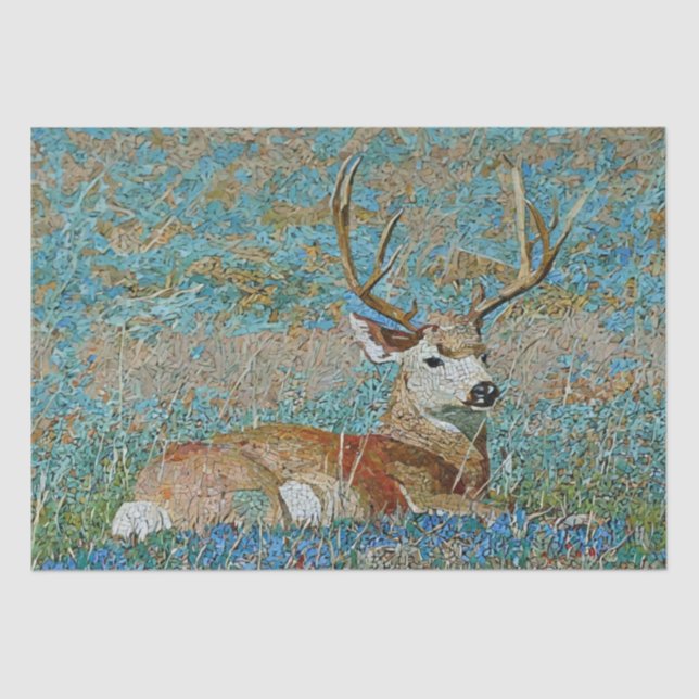 Deer Buck Mosaic Pattern Print Decoupage Tissue Paper (Front)