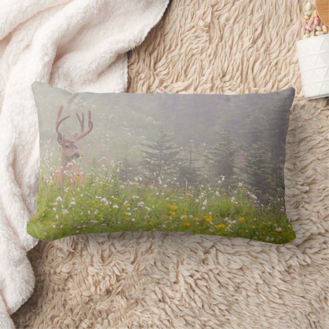 Deer Buck | Mount Rainier National Park Lumbar Cushion (Blanket)