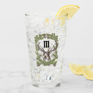 Deer Buck Pine Garland Monogram Man Cave Lodge Glass