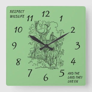 Deer & Buck Respect Wildlife and Nature Square Wal Wall Clock