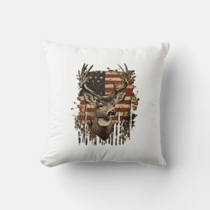 Deer, Buck Season USA Flag Cushion