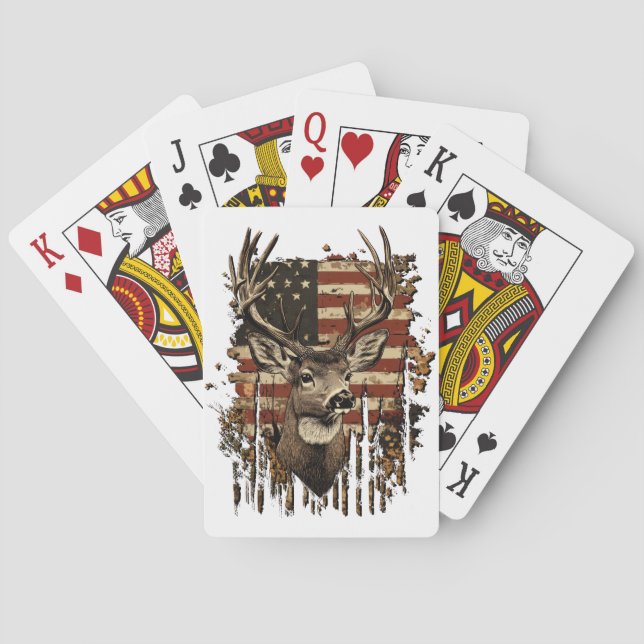 Deer, Buck Season USA Flag Playing Cards (Back)