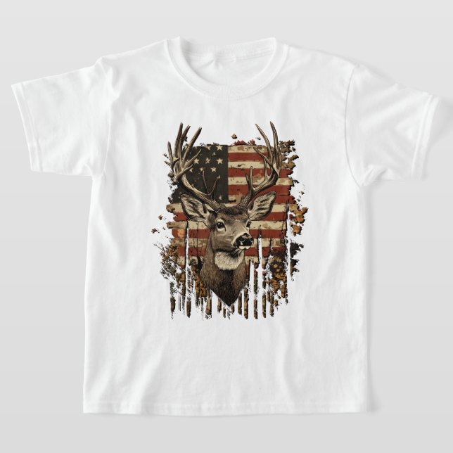 Deer, Buck Season USA Flag T-Shirt (Laydown)