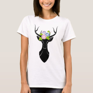 Deer Buck Silhouette Morning Glory flowers Animals T-Shirt