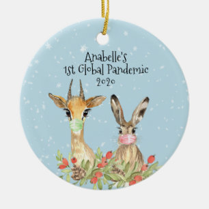 Deer Bunny Animal 1st Christmas Pandemic 2020 Ceramic Tree Decoration