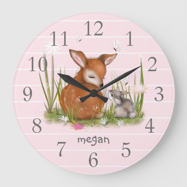 Deer Bunny Butterfly Large Clock (Front)