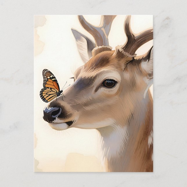 Deer Butterfly Watercolor Postcard (Front)